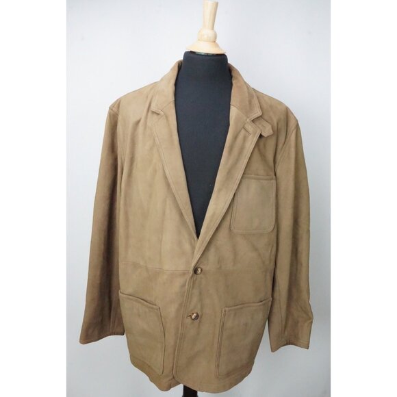 Orvis Leather Tan Brown Safari Outdoor Pocketed Padded Elbow Blazer Jacket Sz 48